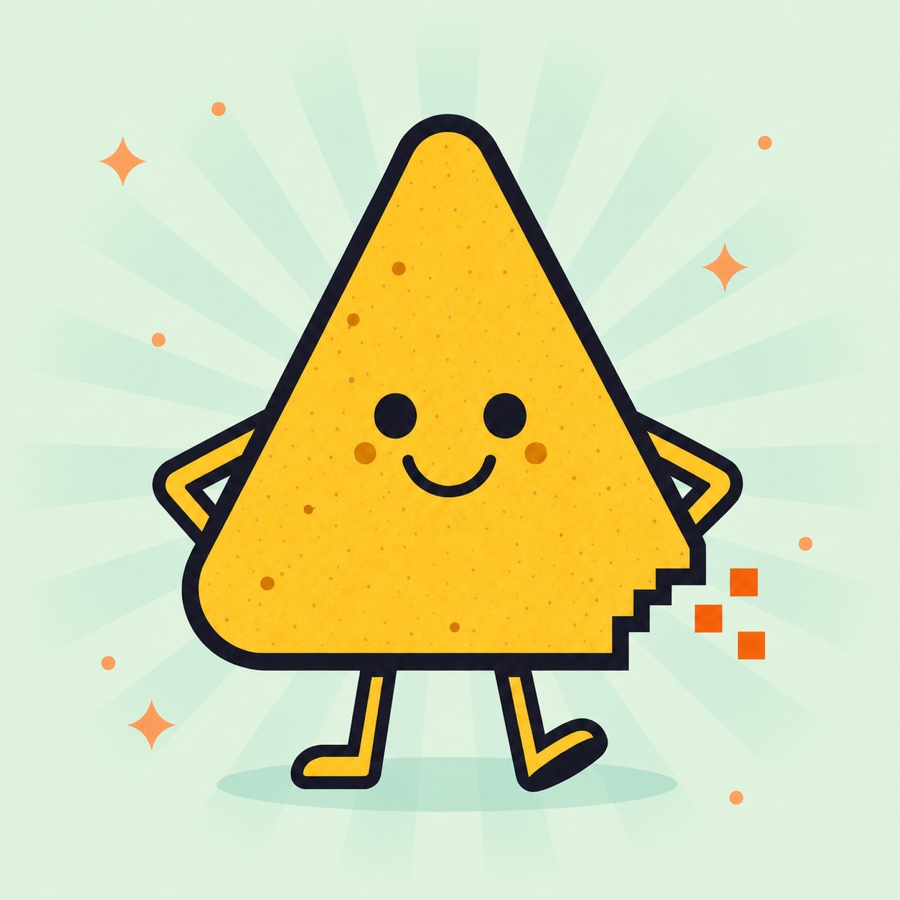 Cheerful nacho mascot on a mint and teal background